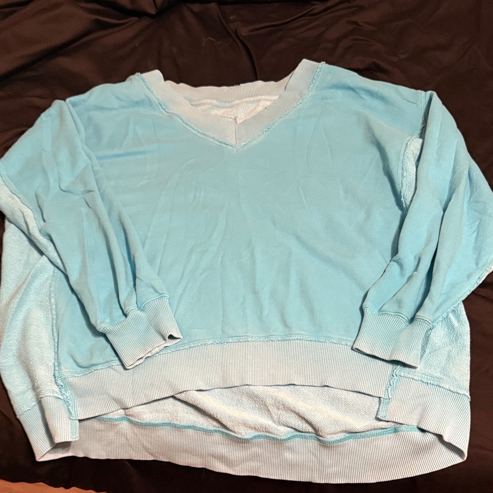 Light Blue aerie V-Neck Women's Sweater